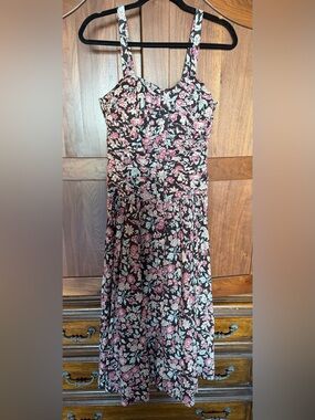 Floral Pink and White Maxi Dress on Black - Women